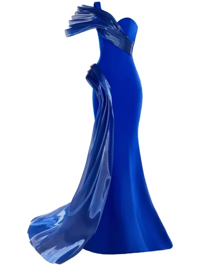 Gaby Charbachy Draped Mermaid Gown In Blue