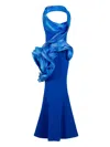 Gaby Charbachy Draped-ruffle Evening Gown In Blue