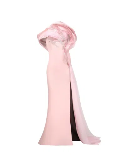 Gaby Charbachy Embellished Draped Maxi Dress In Pink