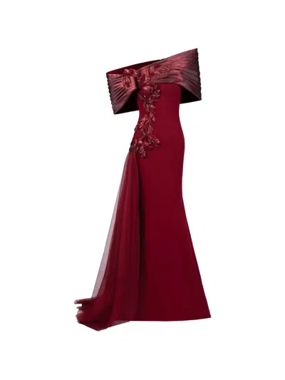 Gaby Charbachy Floral Off-shoulder Maxi Dress In Red