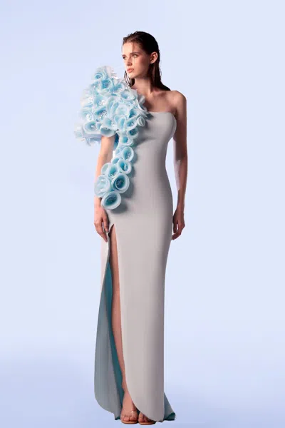 Gaby Charbachy Floral One-shoulder Evening Dress In Multi