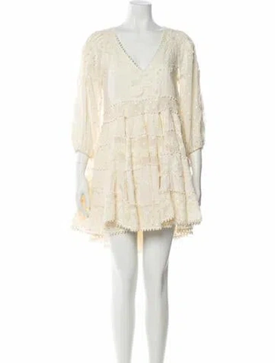 Pre-owned Gaby Charbachy Lace Pattern Mini Dress In Neutral