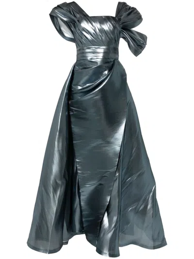 Gaby Charbachy Metallic-effect Draped Gown In Blue