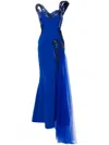 Gaby Charbachy Metallic-effect Draped Gown In Blue