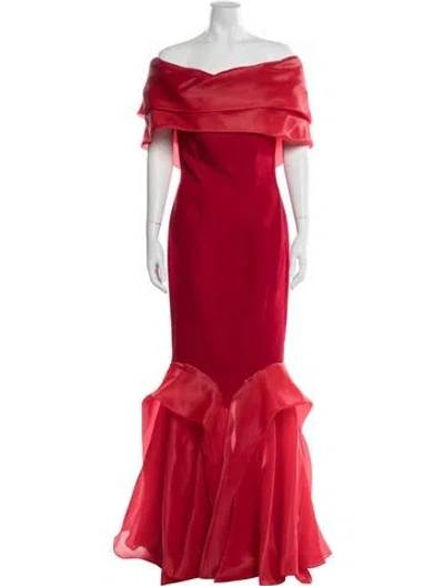 Pre-owned Gaby Charbachy Off-the-shoulder Long Dress In Red
