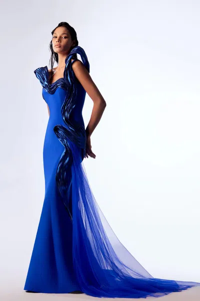 Gaby Charbachy One-shoulder Dramatic Draped Gown In Multi