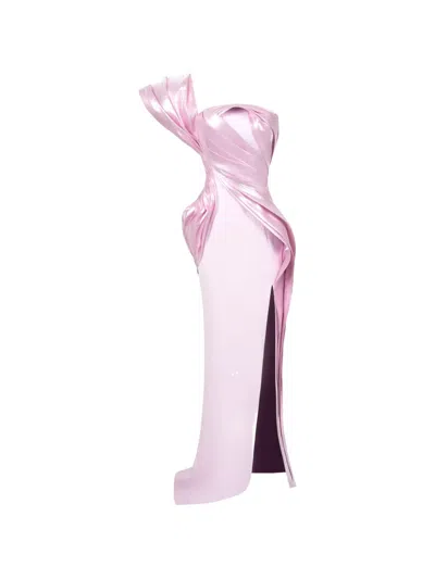 Gaby Charbachy One-shoulder Draped Maxi Dress In Pink