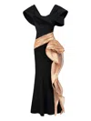 Gaby Charbachy Pleated-panel Draped-hem Evening Gown In Black