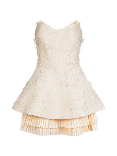 Gaby Charbachy Pleated-trim Textured Mini Dress In Neutral