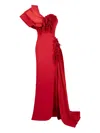 Gaby Charbachy Ruffle-detail Side-split Evening Gown In Red