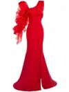 Gaby Charbachy Ruffle-sleeve Gown In Red