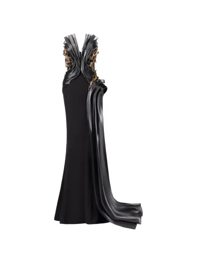 Gaby Charbachy Ruffled Sequin-embellished Gown In Black