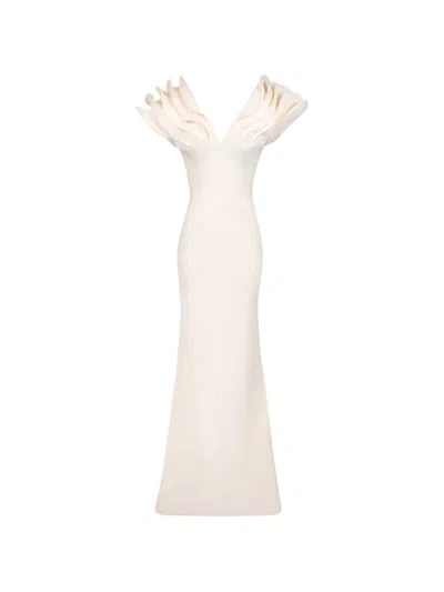 Gaby Charbachy Ruffled V-neck Maxi Dress In White