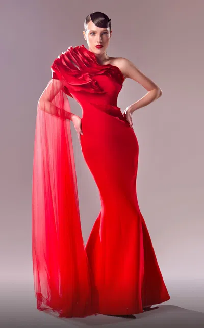 Gaby Charbachy Sculpted Shoulder Gown In Pink