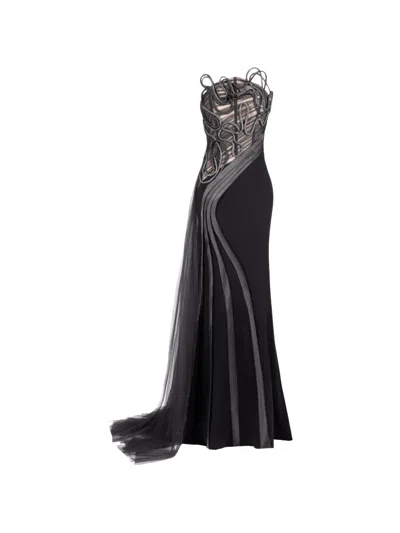 Gaby Charbachy Sculptural-detail Strapless Dress In Black
