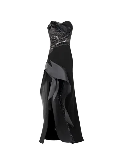 Gaby Charbachy Sequin-embellished Strapless Maxi Dress In Black