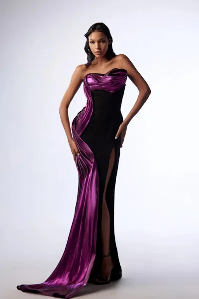 Gaby Charbachy Strapless Dramatic Draping Gown In Multi