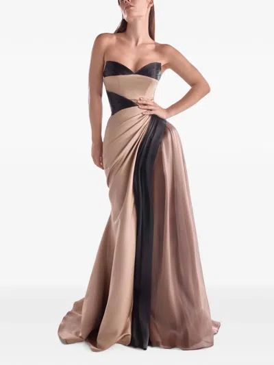 Gaby Charbachy Strapless Draped Dress In Brown