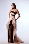 Gaby Charbachy Strapless Layered Evening Gown In Multi