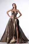 Gaby Charbachy Strapless Ruched Evening Gown In Multi