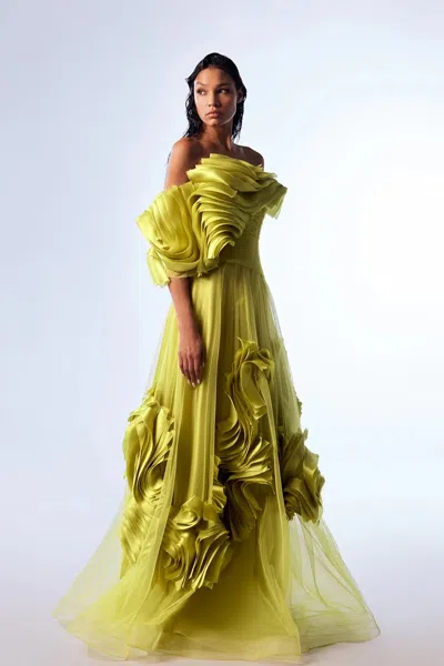Gaby Charbachy Strapless Structured Gown In Blue