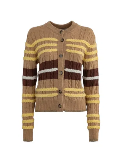 Gaelle Paris Cable-knit Striped Cardigan In Brown