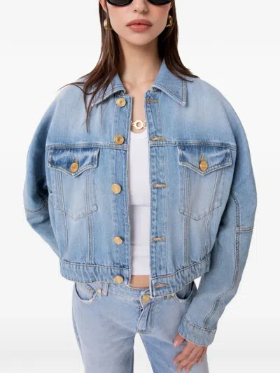 Gaelle Paris Cropped Button-up Denim Jacket In Blue