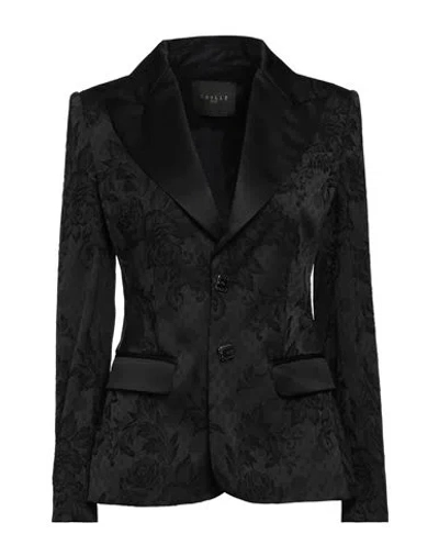 Gaelle Paris Gaëlle Paris Noir Woman Blazer Black Size 10 Polyester, Polyamide, Elastane