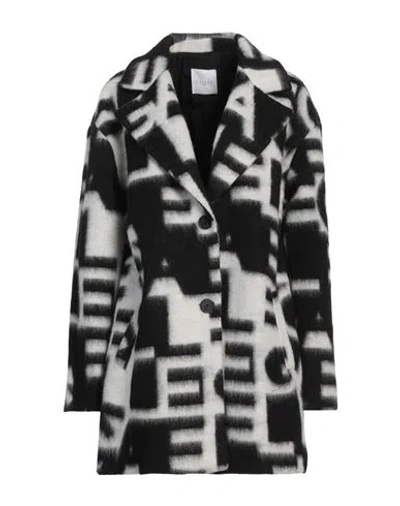 GAELLE PARIS GAËLLE PARIS WOMAN COAT BLACK SIZE 4 POLYESTER, VIRGIN WOOL, ACRYLIC