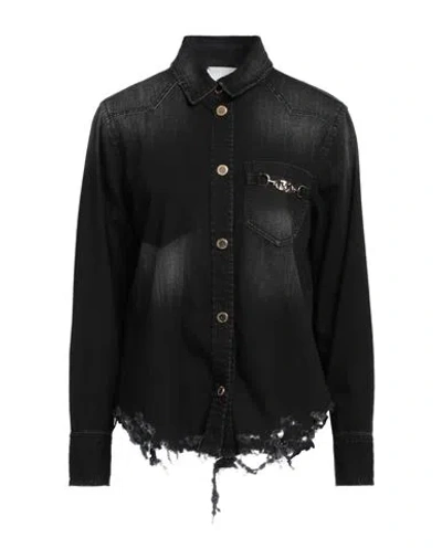 Gaelle Paris Gaëlle Paris Woman Denim Shirt Black Size 4 Cotton, Polyester