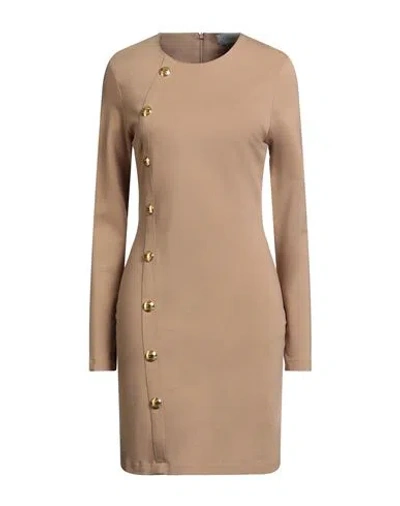 Gaelle Paris Gaëlle Paris Woman Mini Dress Camel Size 8 Viscose, Polyamide, Elastane In Brown