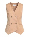 Gaelle Paris Gaëlle Paris Woman Tailored Vest Camel Size 10 Polyester, Viscose, Elastane In Beige