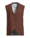 Gaelle Paris Gaëlle Paris Woman Tailored Vest Chocolate Brown Size 8 Viscose, Linen In Brown
