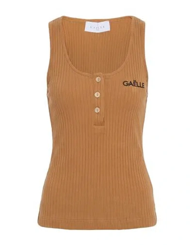 Gaelle Paris Gaëlle Paris Woman Tank Top Camel Size Xs Cotton, Elastane In Brown