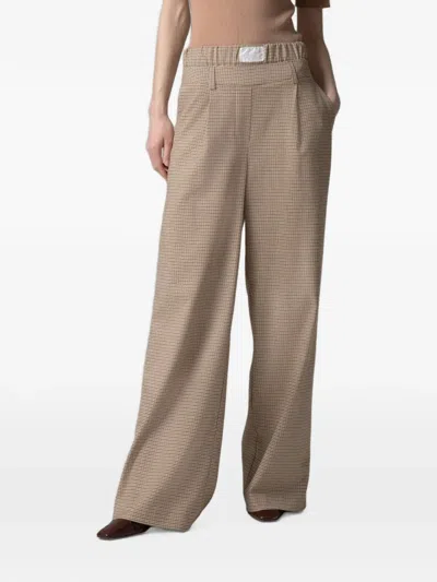 Gaelle Paris Houndstooth-pattern Wide-leg Trousers In Brown