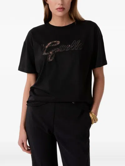 Gaelle Paris Lace-logo T-shirt In Black
