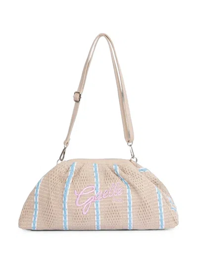 Gaelle Paris Large Logo-embroidered Striped Cotton Clutch Bag In Pink