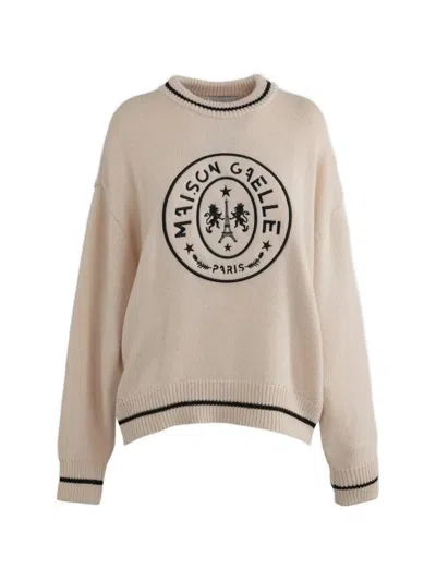Gaelle Paris Logo-embroidered Crew-neck Sweater In Neutral