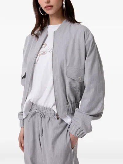Gaelle Paris Logo-embroidered Zipped Bomber Jacket In Gray