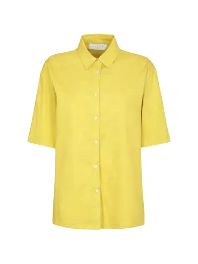 Gaelle Paris Logo-print Short-sleeve Oversized Cotton Shirt In Yellow