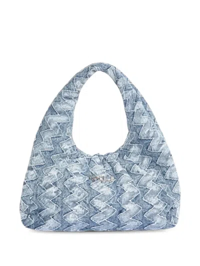 Gaelle Paris Maxi Zigzag-patchwork Denim Shoulder Bag In Blue