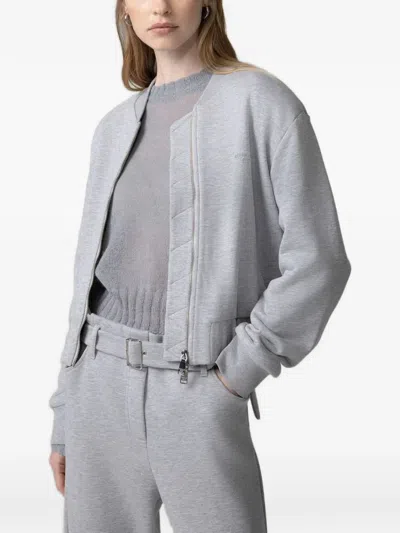 Gaelle Paris Quilted-trim Fleece Bomber Jacket In Gray