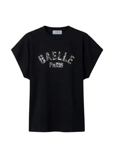 Gaelle Paris Sequin-embellished Logo T-shirt In Black