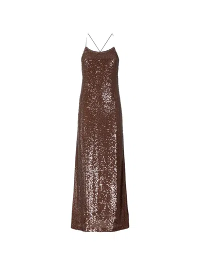Gaelle Paris Sequin-embellished Maxi Dress In Brown