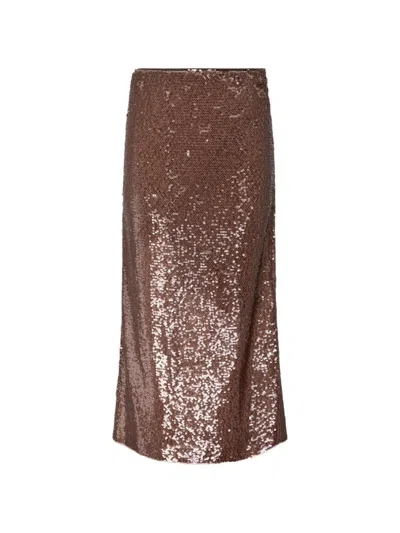 Gaelle Paris Sequin-embellished Midi Skirt In Brown