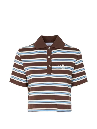 Gaelle Paris Striped Cropped Polo Shirt In Brown