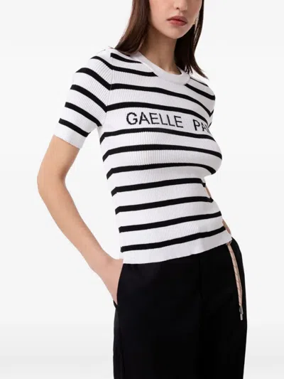 Gaelle Paris Striped Logo-detail Top In White