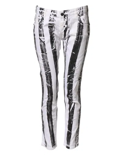 Pre-owned Gaelle Paris Stripes Mid Waist Cropped Capri Women's Jeans () In Multi