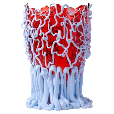 Pre-owned Gaetano Pesce Contemporary Fish Design  Medusa L Vase Soft Resin Red Pastel Blue