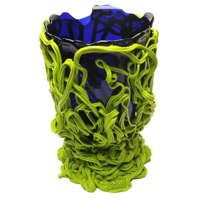 Pre-owned Gaetano Pesce Contemporary Fish Design  Spaghetti L Vase Soft Resin Blue Lime